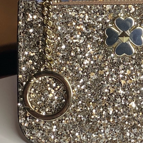 NEW! KATE SPADE Odette Wallet Gold Glitter Black Patent Leather L-Zip Keychain - Picture 4 of 13